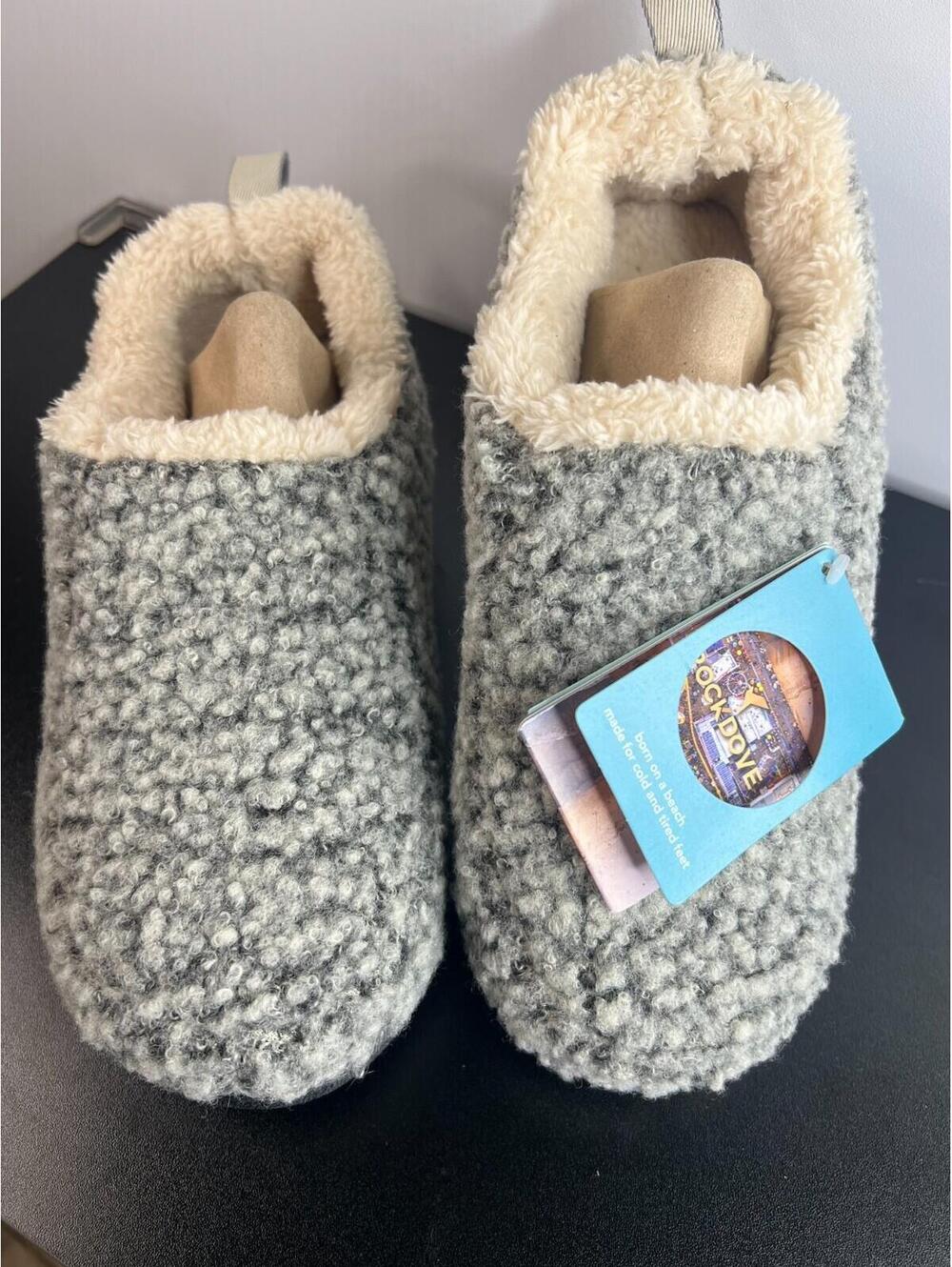 RockDove Cozy Memory Foam Slippers Gray Sherpa Lined Slip On Womens 11-12 NWT